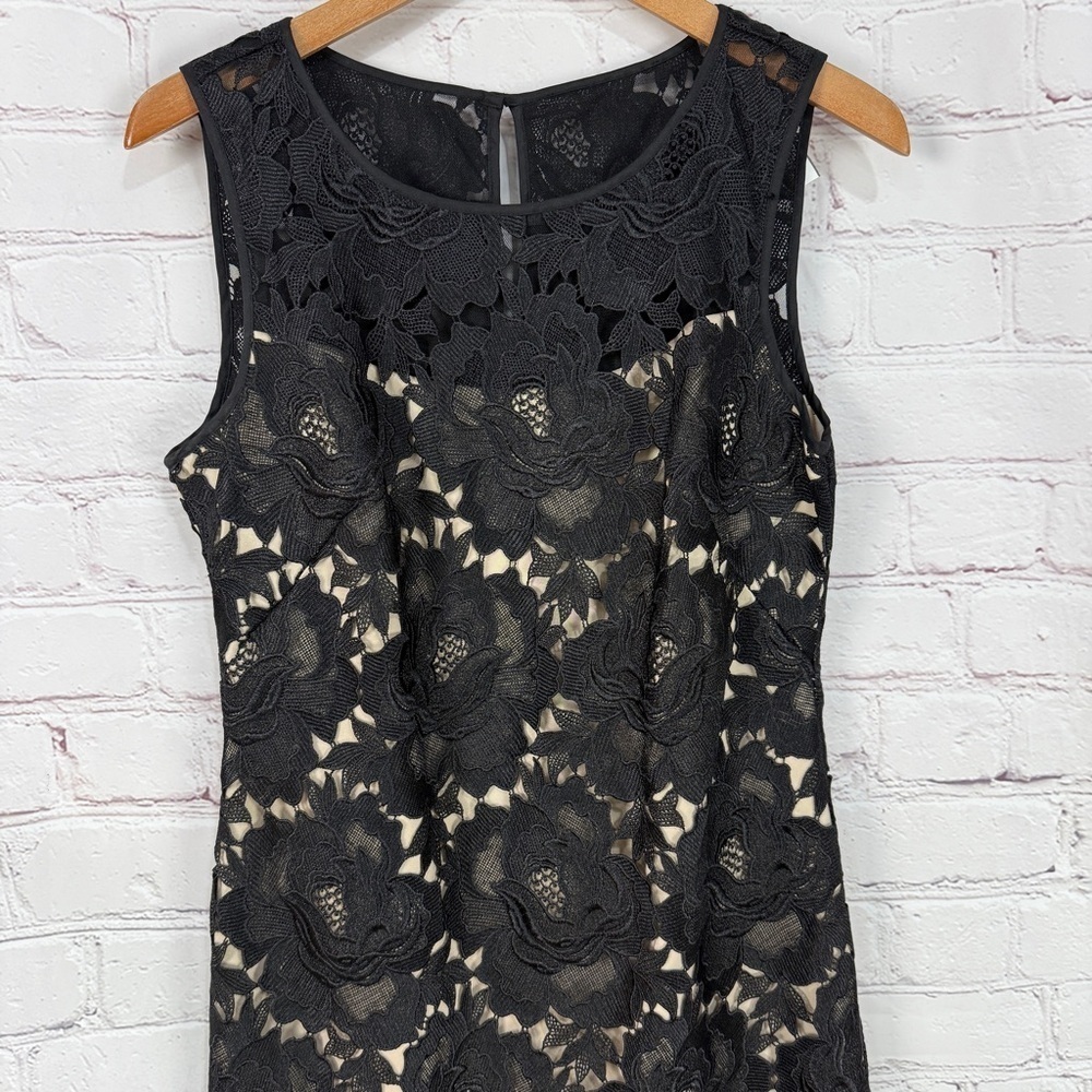White House Black Market Black Sheath Mini Dress size 8 cocktail wedding guest - Picture 3 of 9